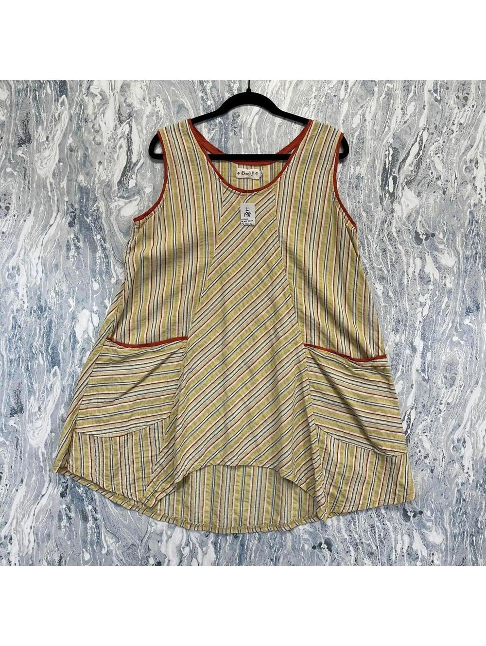 Boho Indie Striped Sleeveless A-Line Dress (L)